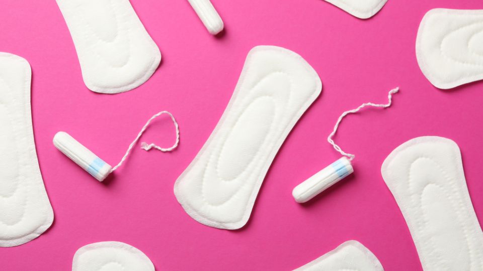 feminine hygiene period products including sanitary towels and tampons